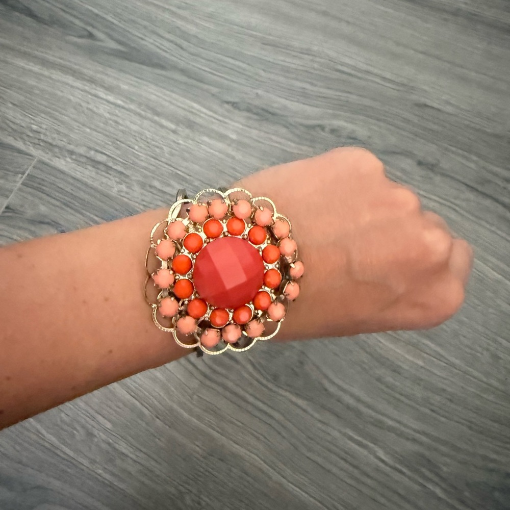 Elegant Coral and Pink Floral Bracelet